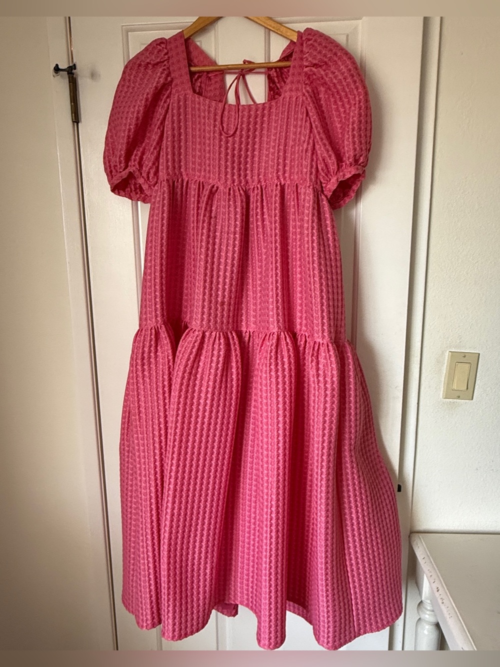 Pink Jacquard Tiered Dress